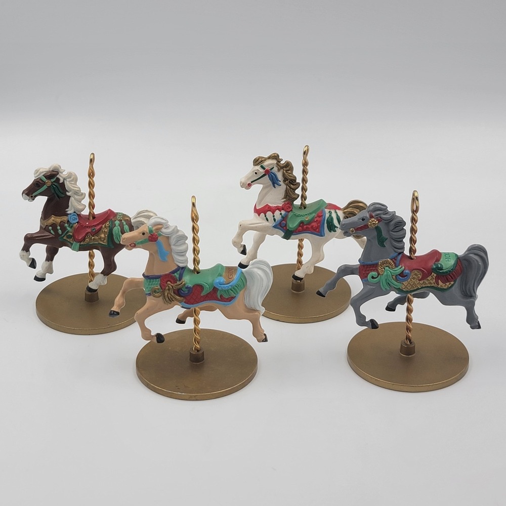 VTG 1989 Hallmark Carousel Collection of 4 Horses Christmas Ornaments
